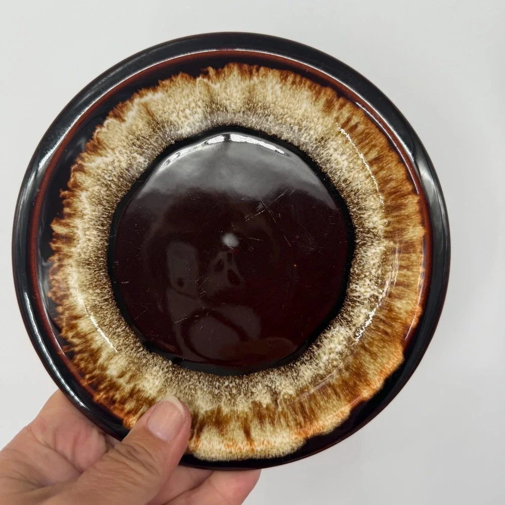Pfaltzgraff 1970s Stoneware Drip Glaze Salad Lunch Plates Brown Set of 6 7.25